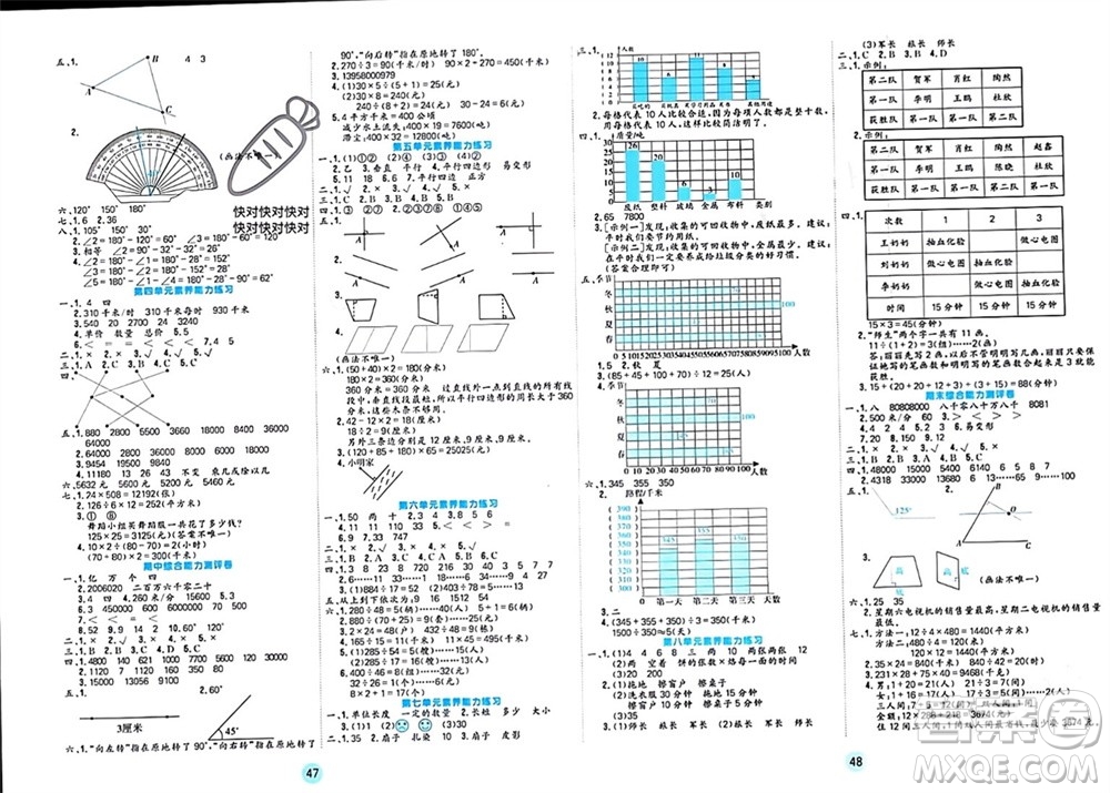 天津人民出版社2023年秋大白皮課堂練習四年級數(shù)學上冊人教版參考答案