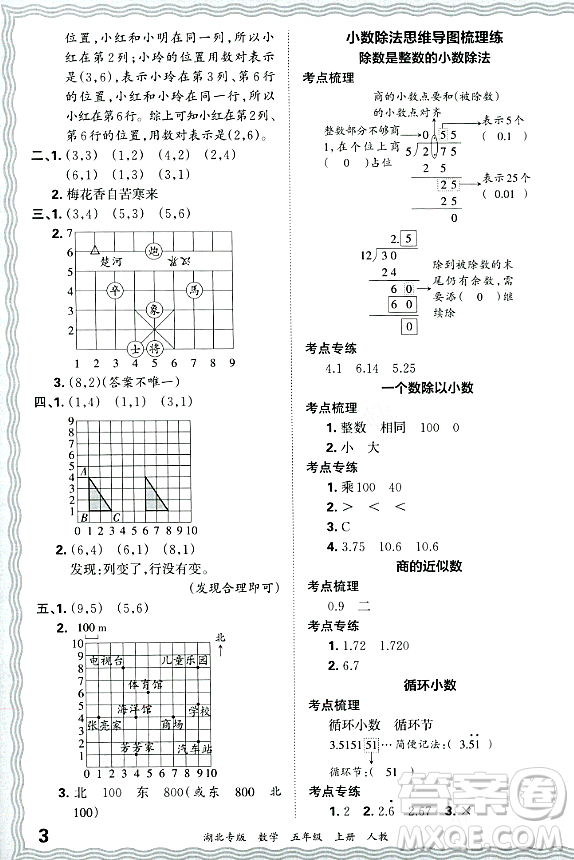 江西人民出版社2023年秋王朝霞各地期末試卷精選五年級數(shù)學上冊人教版湖北專版答案