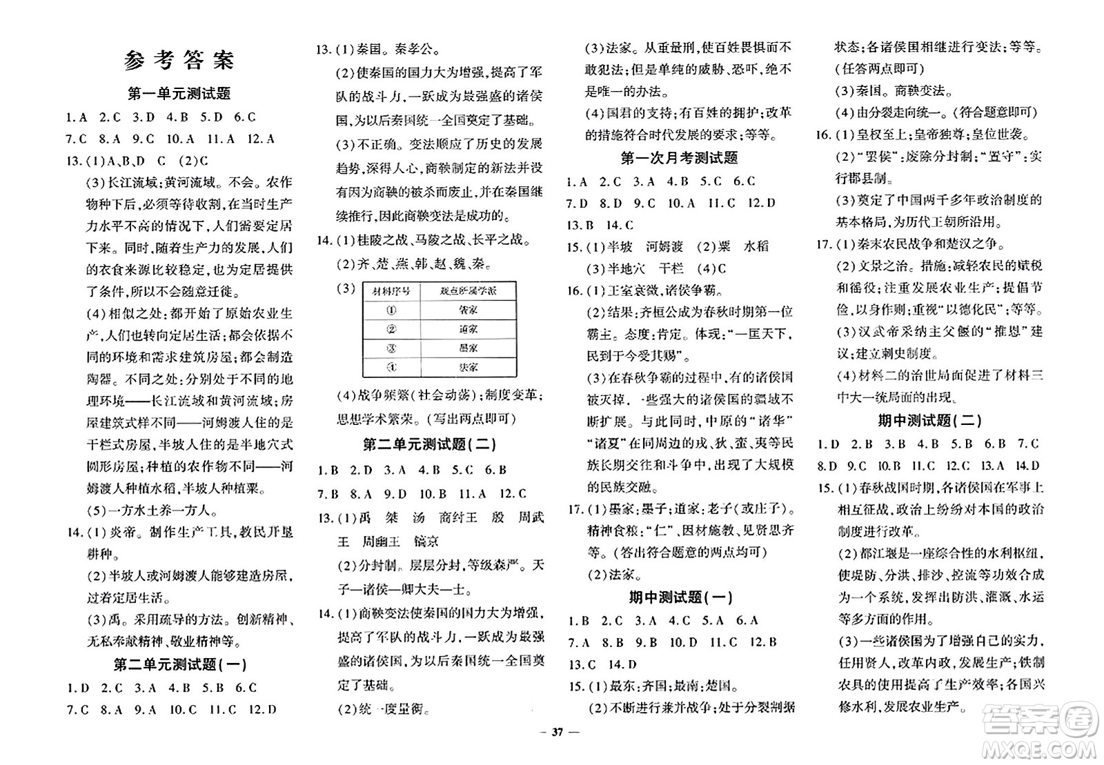 濟南出版社2023年秋黃岡360度定制密卷七年級歷史上冊通用版答案