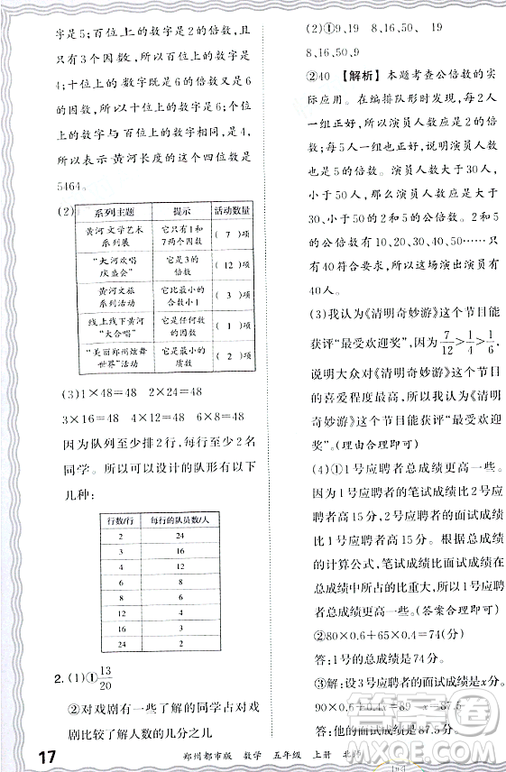 江西人民出版社2023年秋王朝霞期末真題精編五年級(jí)數(shù)學(xué)上冊(cè)北師大版鄭州專版答案