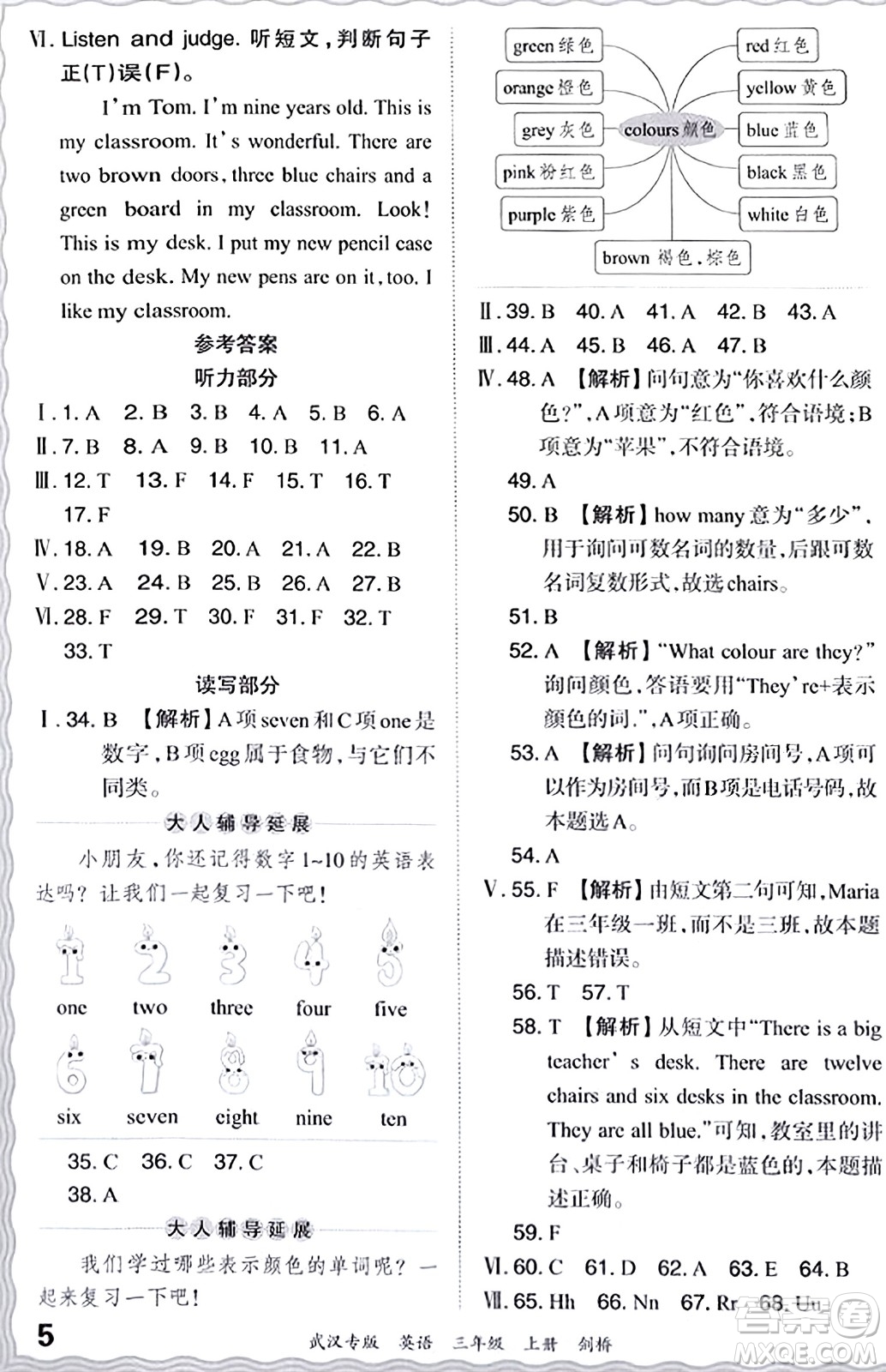 江西人民出版社2023年秋王朝霞期末真題精編三年級英語上冊劍橋版大武漢專版答案