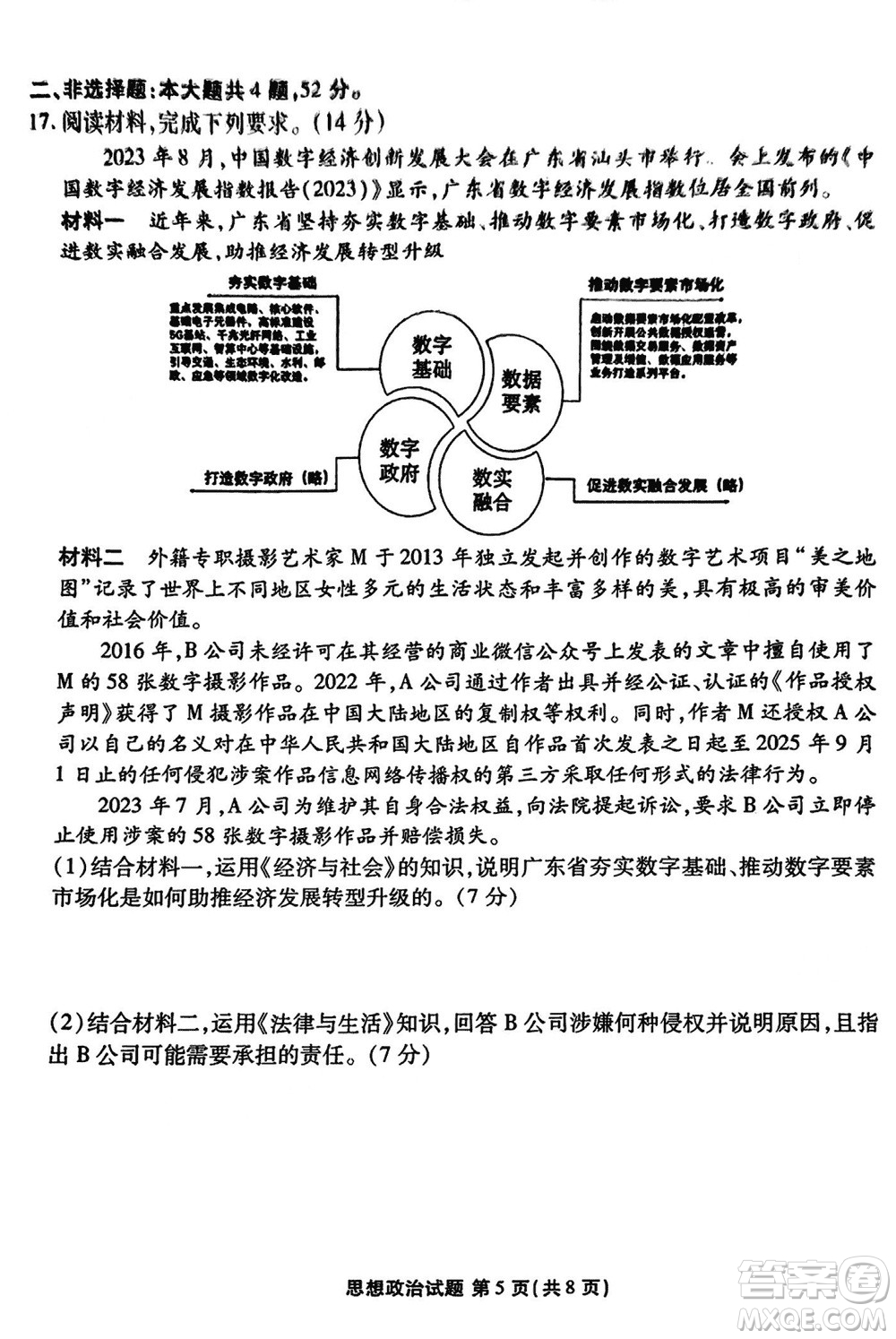 廣東衡水金卷2024屆高三上學(xué)期11月聯(lián)考政治參考答案