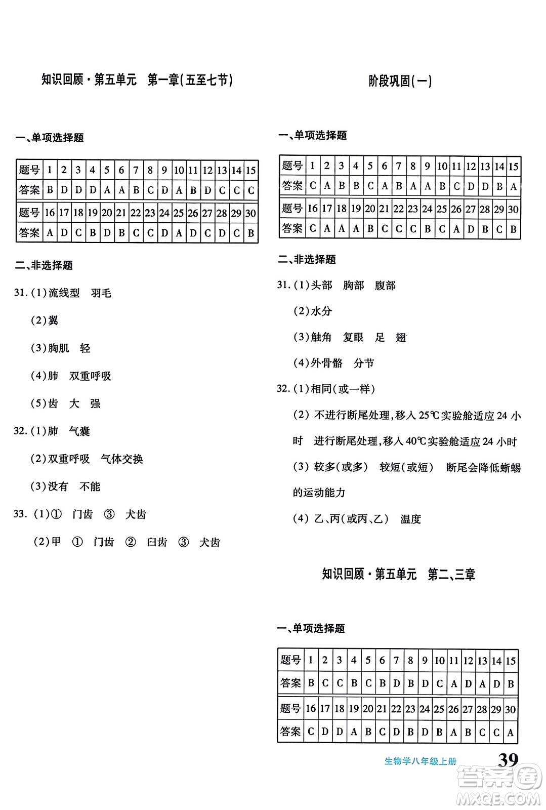 新疆青少年出版社2023年秋優(yōu)學(xué)1+1評(píng)價(jià)與測(cè)試八年級(jí)生物上冊(cè)通用版答案