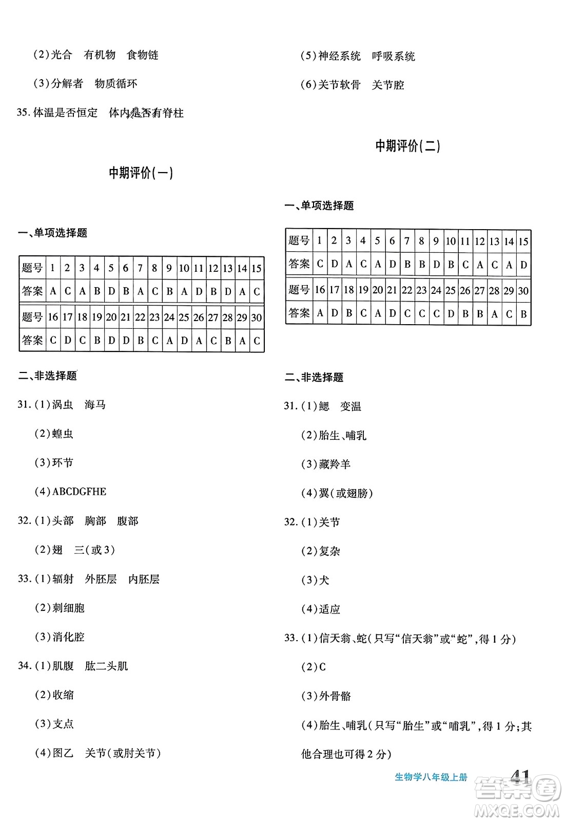 新疆青少年出版社2023年秋優(yōu)學(xué)1+1評(píng)價(jià)與測(cè)試八年級(jí)生物上冊(cè)通用版答案