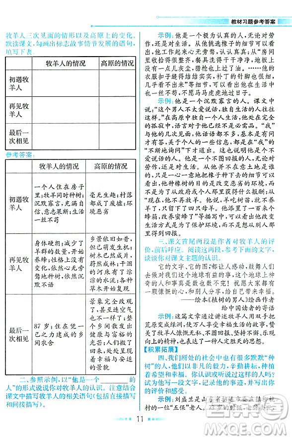 人民教育出版社2023年秋課本教材七年級語文上冊人教版答案