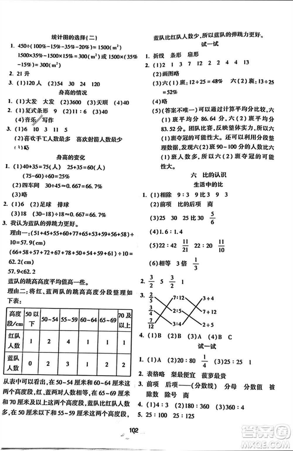 遼寧教育出版社2023年秋好課堂堂練六年級(jí)數(shù)學(xué)上冊(cè)北師大版參考答案