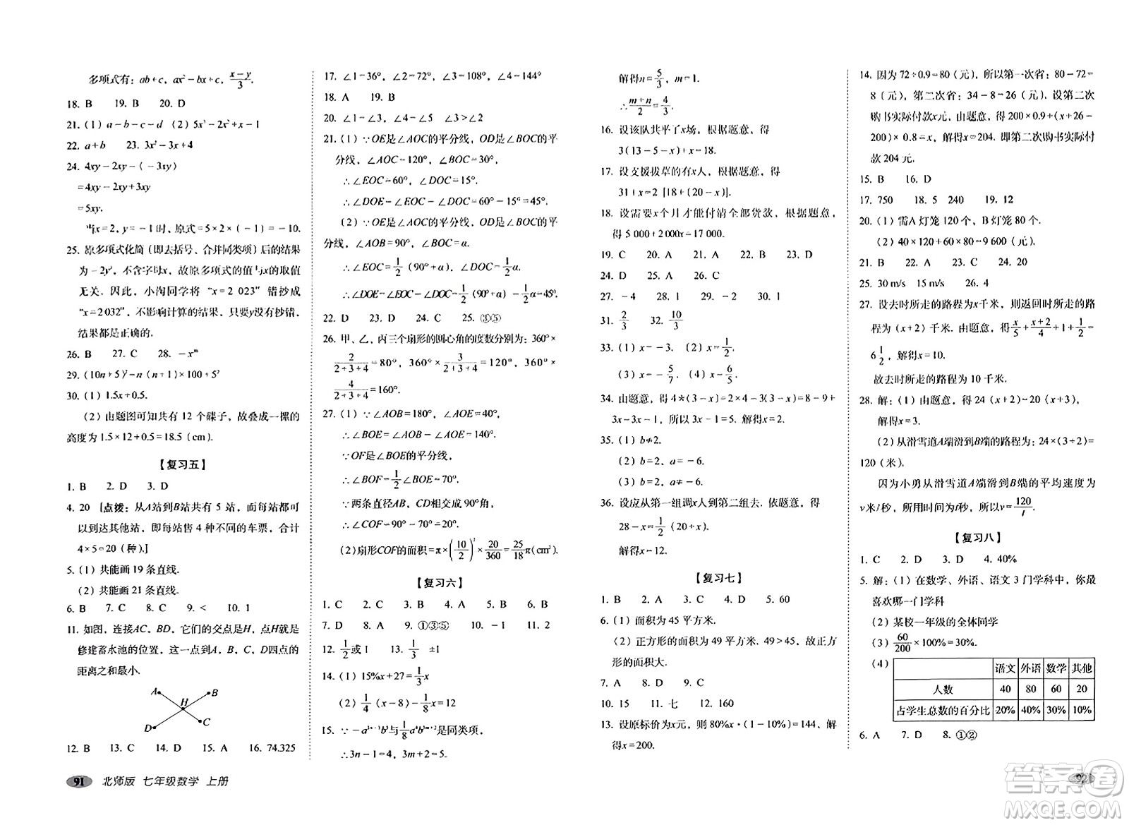 長春出版社2023年秋聚能闖關(guān)100分期末復習沖刺卷七年級數(shù)學上冊北師大版答案