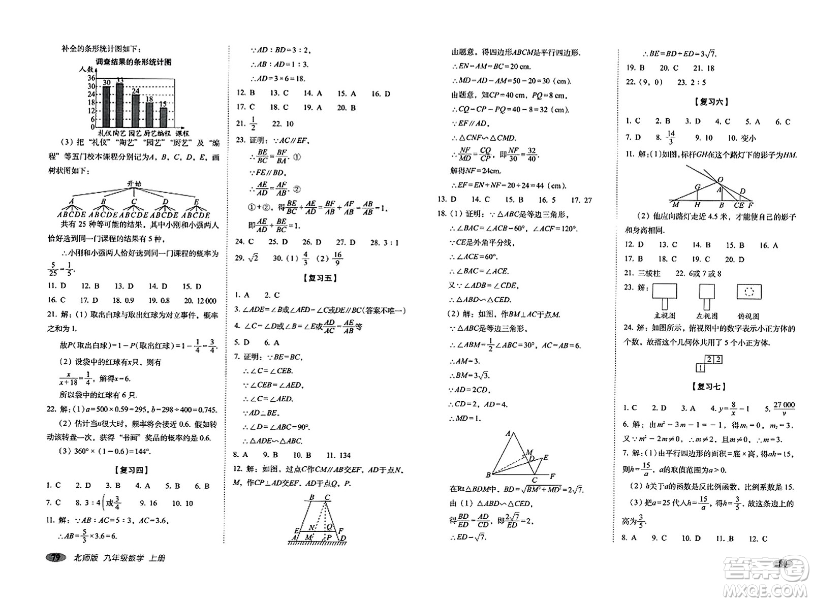 長春出版社2023年秋聚能闖關100分期末復習沖刺卷九年級數(shù)學上冊北師大版答案