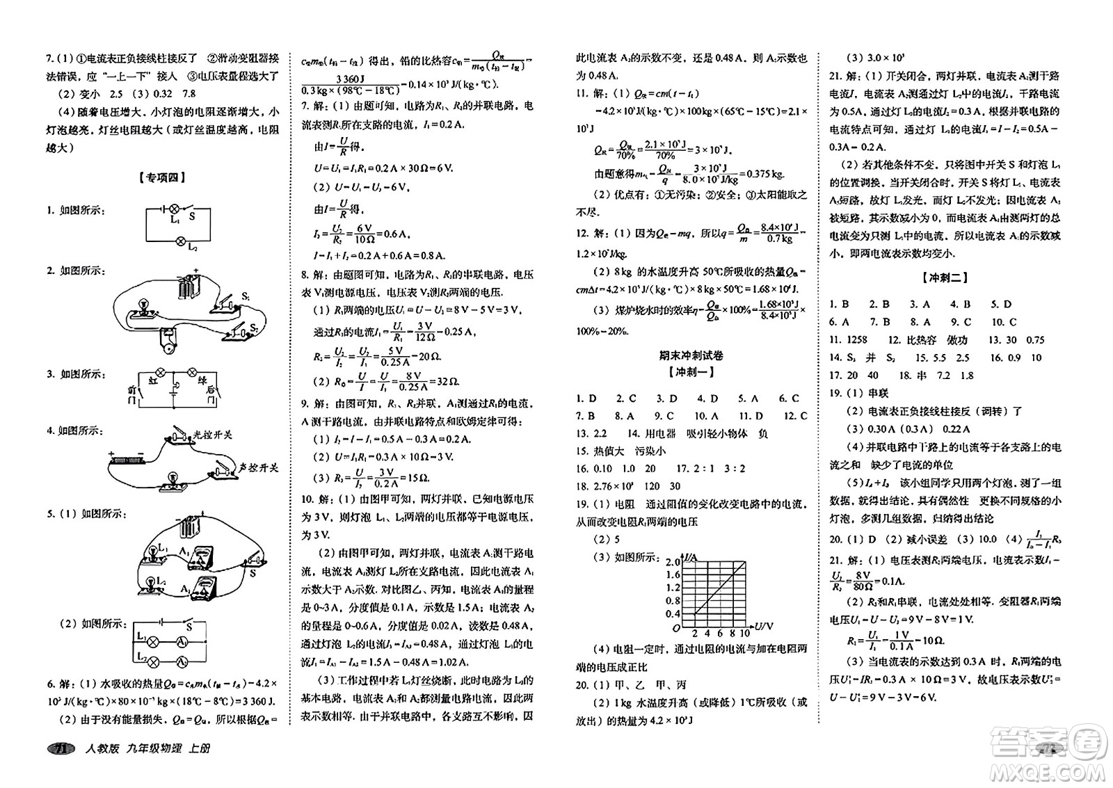 長春出版社2023年秋聚能闖關(guān)100分期末復(fù)習(xí)沖刺卷九年級物理上冊人教版答案