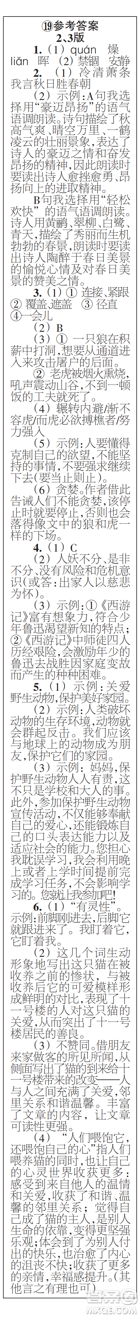 時(shí)代學(xué)習(xí)報(bào)初中版2023年秋七年級(jí)語文上冊17-20期參考答案