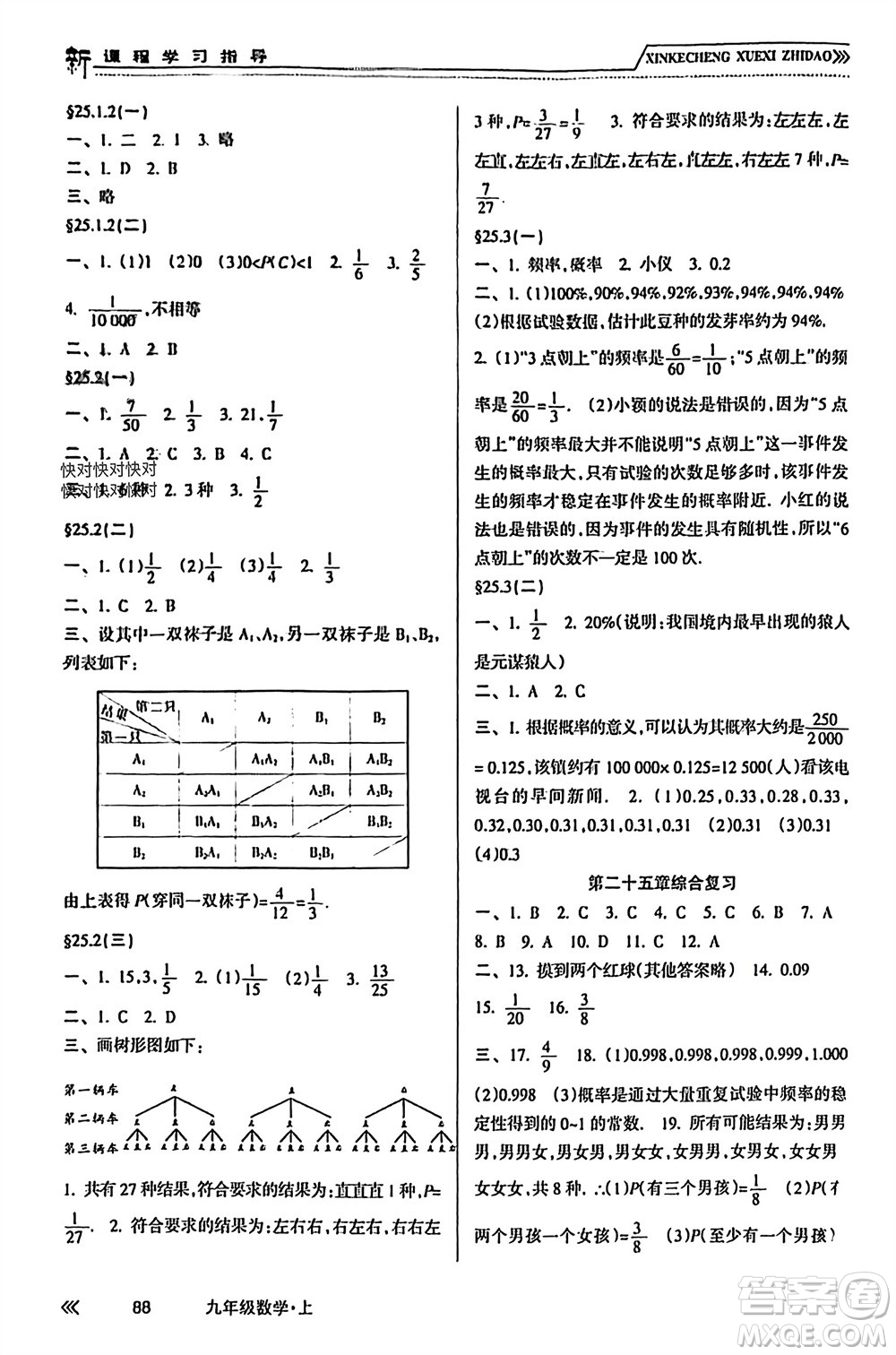 南方出版社2023年秋新課程學(xué)習(xí)指導(dǎo)九年級(jí)數(shù)學(xué)上冊(cè)人教版參考答案