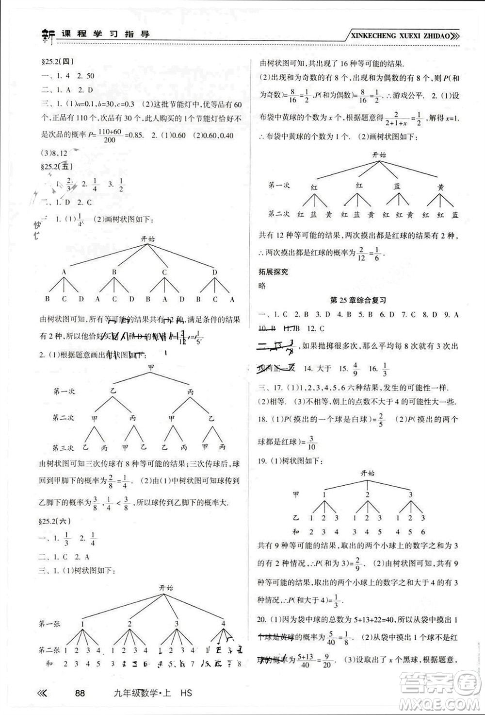 南方出版社2023年秋新課程學(xué)習(xí)指導(dǎo)九年級數(shù)學(xué)上冊華師大版參考答案