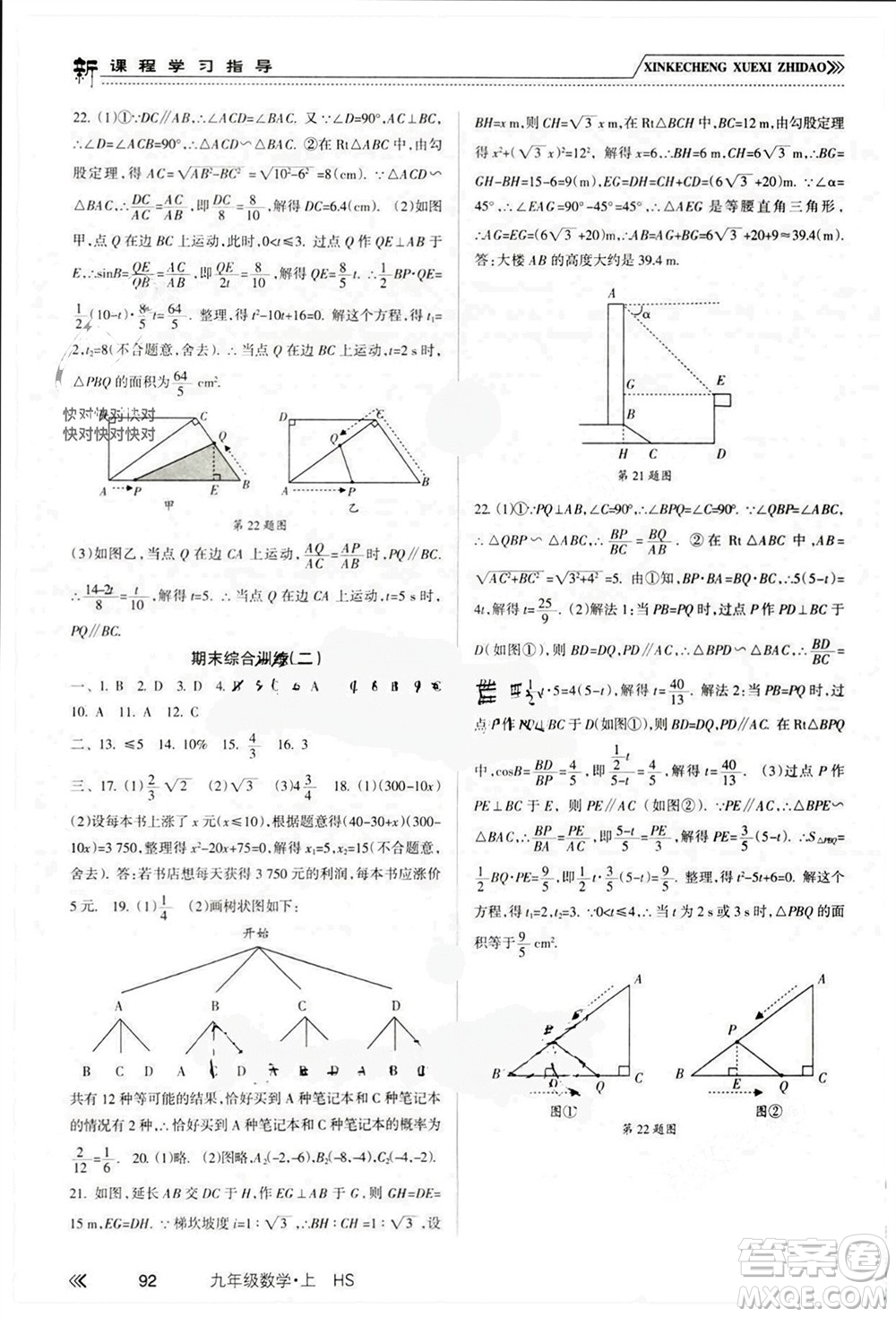 南方出版社2023年秋新課程學(xué)習(xí)指導(dǎo)九年級數(shù)學(xué)上冊華師大版參考答案