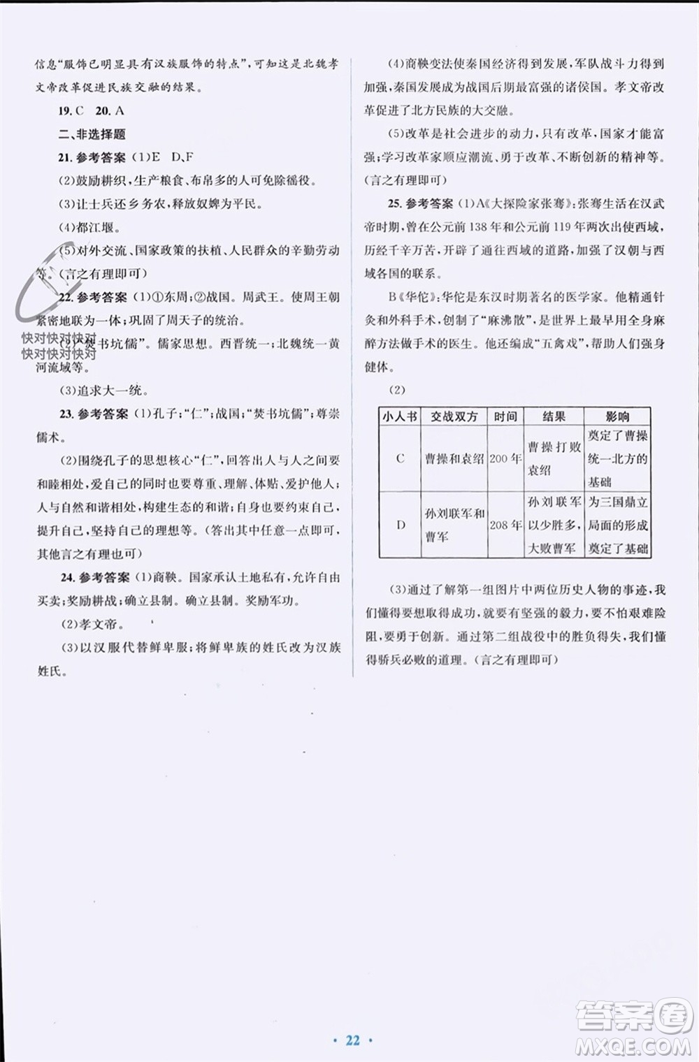 人民教育出版社2023年秋人教金學典同步解析與測評學考練七年級中國歷史上冊人教版參考答案