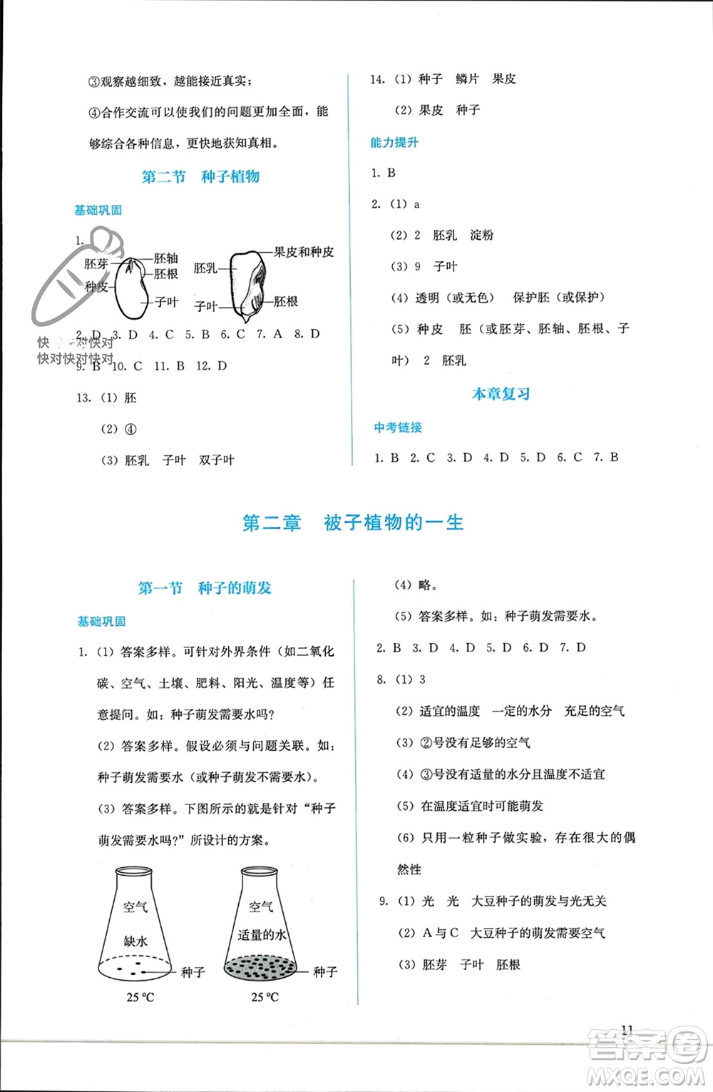 人民教育出版社2023年秋人教金學(xué)典同步解析與測(cè)評(píng)七年級(jí)生物上冊(cè)人教版參考答案