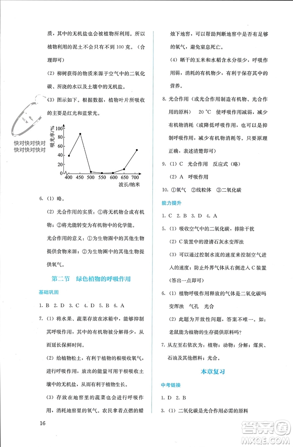 人民教育出版社2023年秋人教金學(xué)典同步解析與測(cè)評(píng)七年級(jí)生物上冊(cè)人教版參考答案