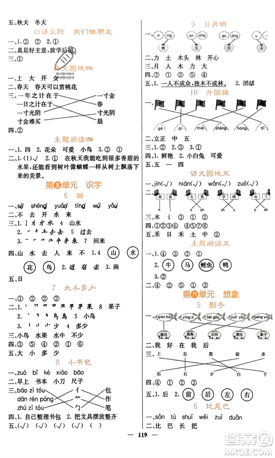 四川大學(xué)出版社2023年秋課堂點(diǎn)睛一年級語文上冊人教版湖南專版參考答案