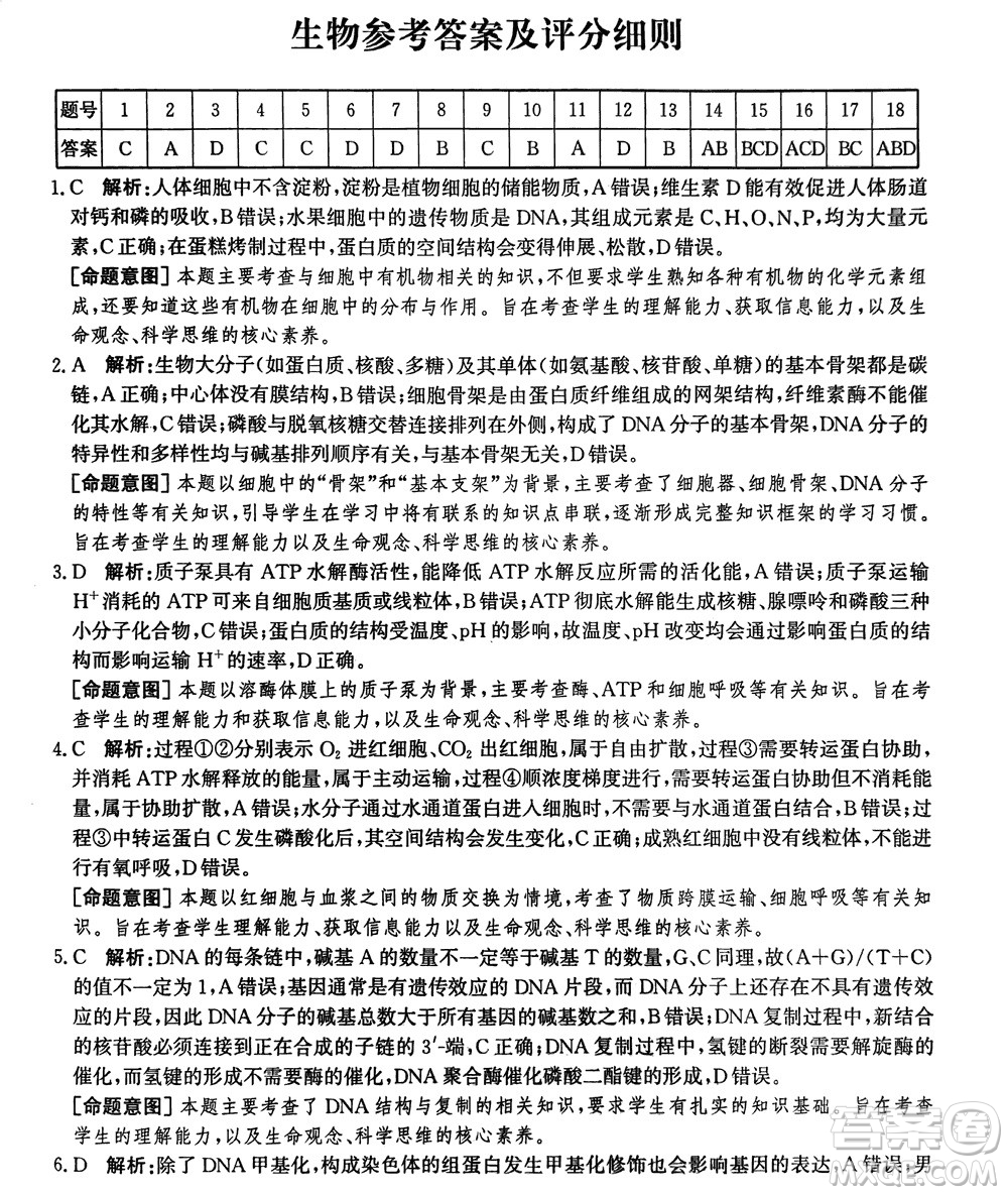 2024屆河北省部分重點(diǎn)高中高三上學(xué)期12月普通高考模擬試題生物參考答案