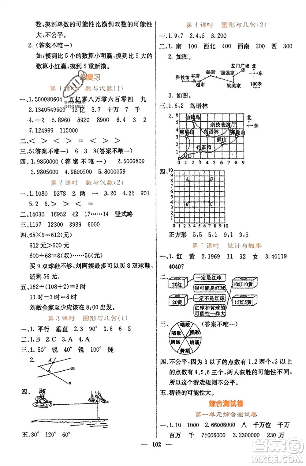 四川大學(xué)出版社2023年秋課堂點睛四年級數(shù)學(xué)上冊北師大版參考答案