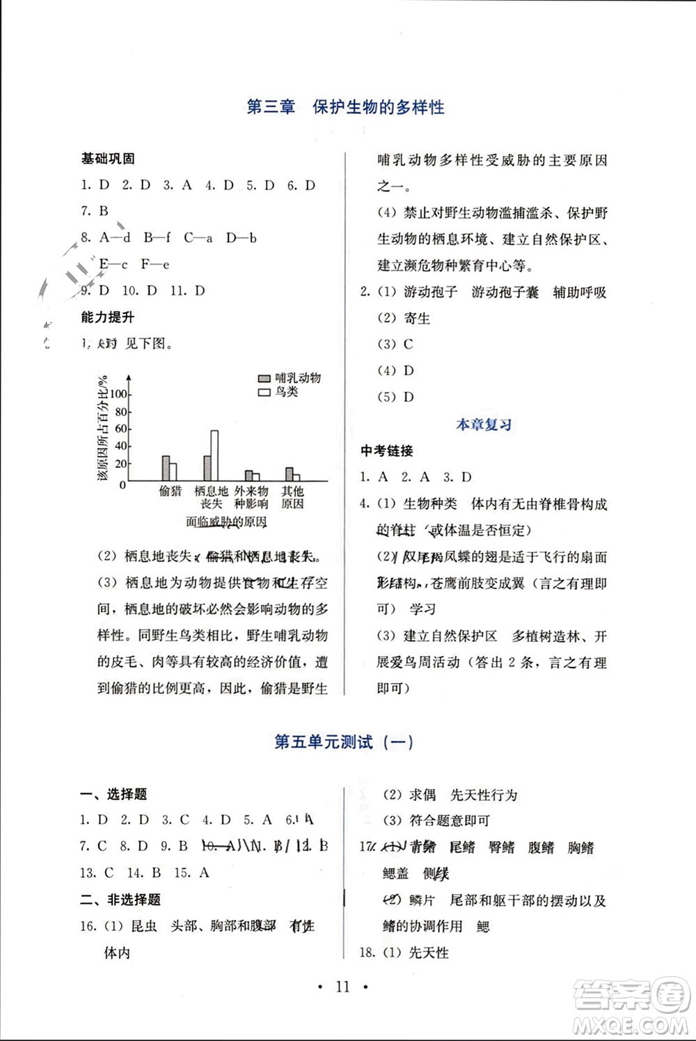 人民教育出版社2023年秋人教金學(xué)典同步解析與測評八年級生物上冊人教版參考答案