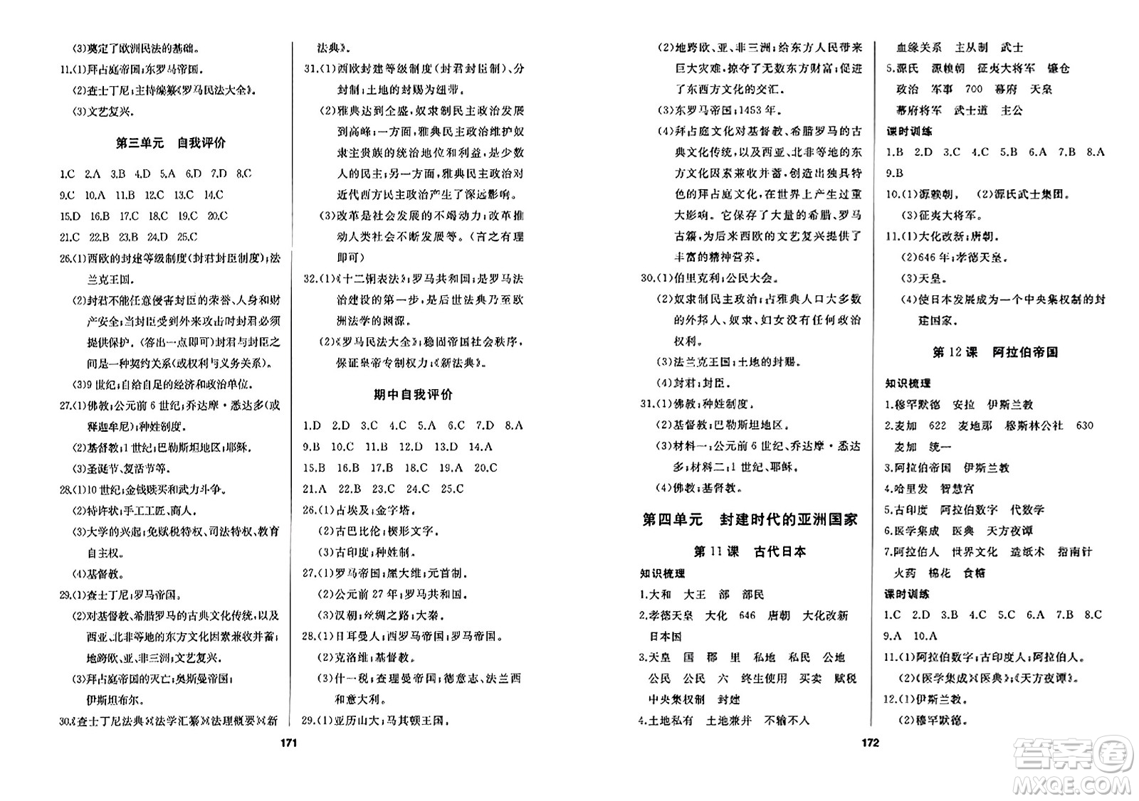 延邊人民出版社2023年秋試題優(yōu)化課堂同步九年級歷史上冊人教版答案