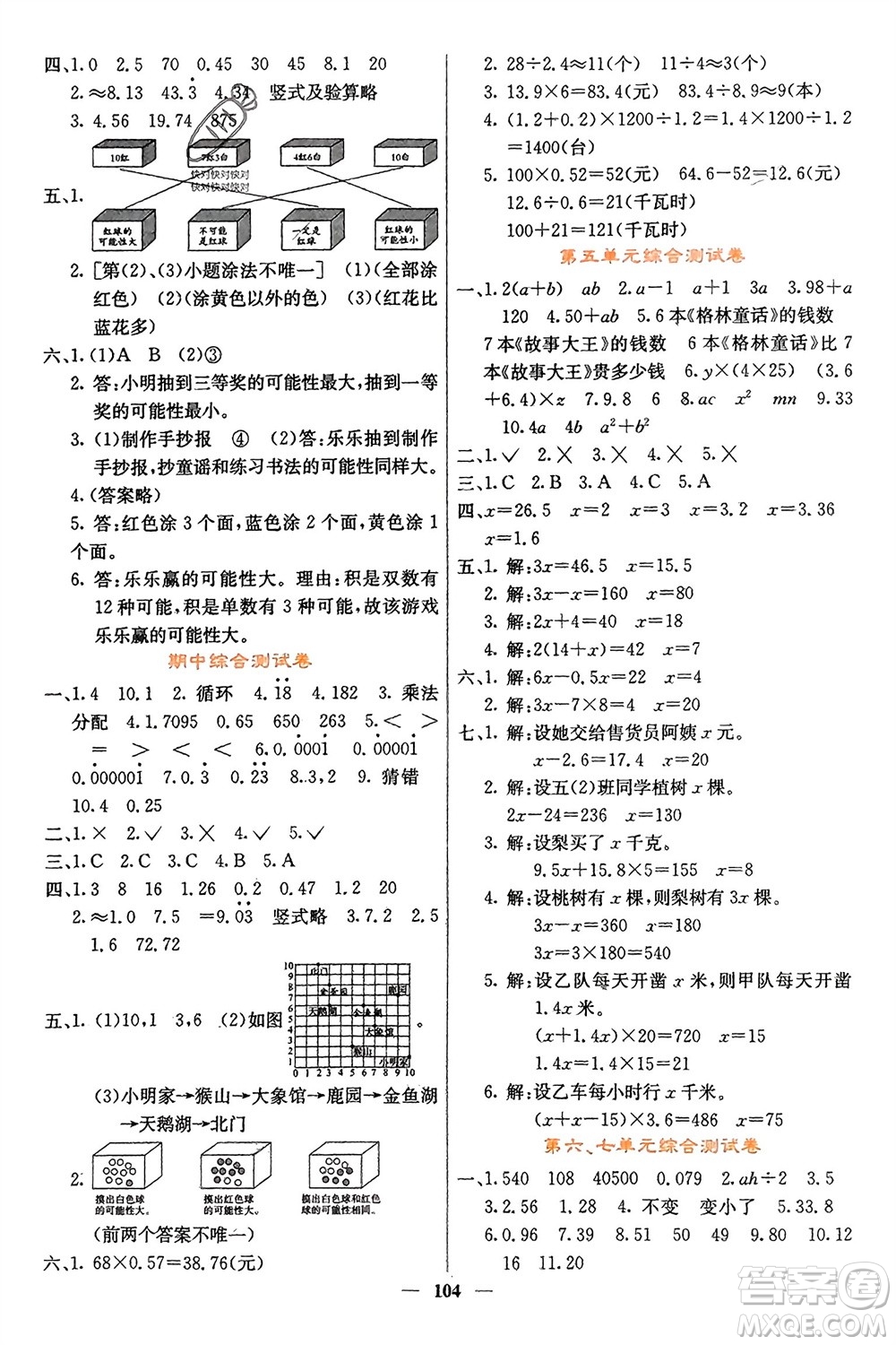 四川大學(xué)出版社2023年秋課堂點(diǎn)睛五年級數(shù)學(xué)上冊人教版湖南專版參考答案