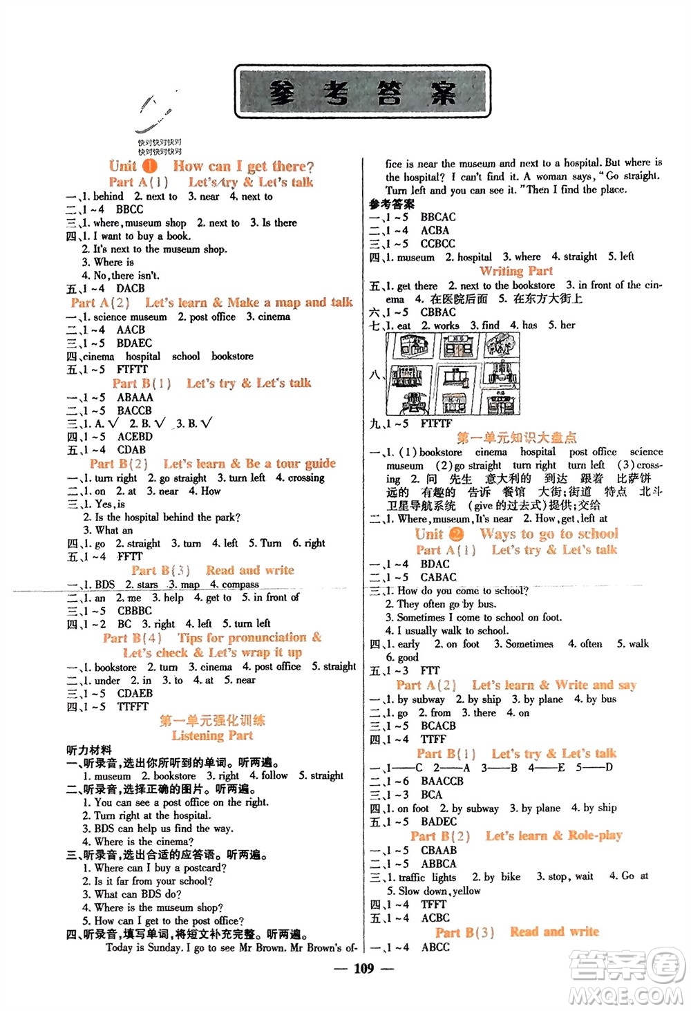 四川大學(xué)出版社2023年秋課堂點(diǎn)睛六年級(jí)英語上冊(cè)人教版參考答案