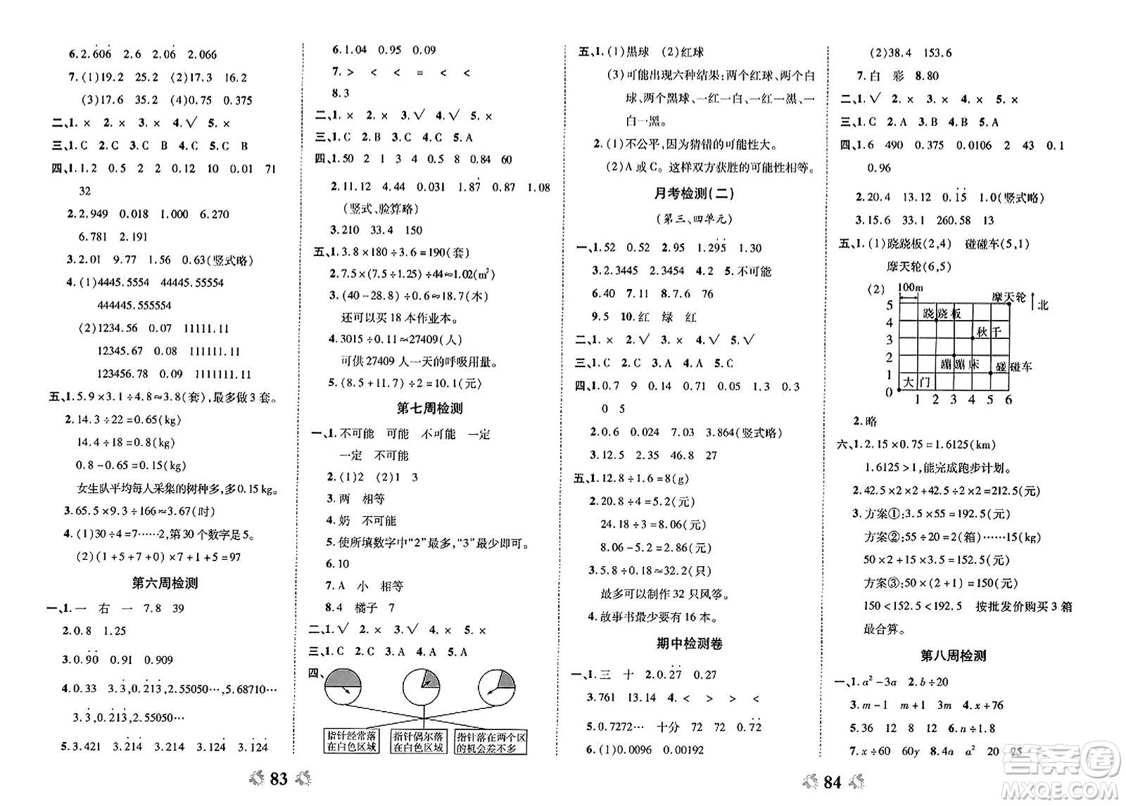 中州古籍出版社2023年秋全能練考卷五年級數學上冊人教版答案