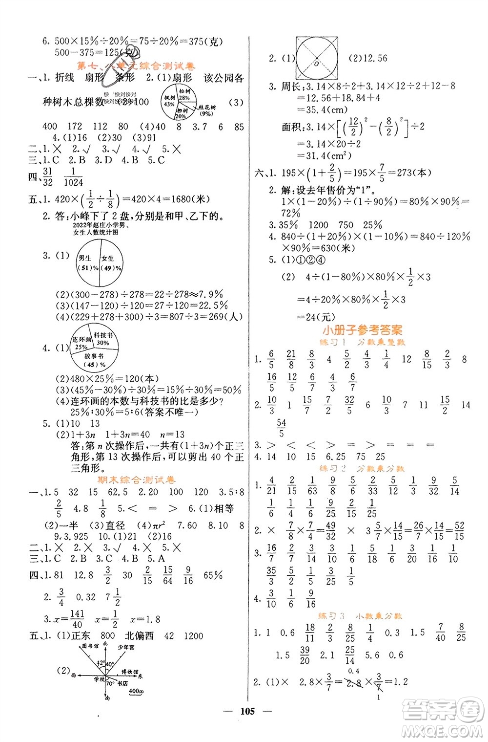 四川大學(xué)出版社2023年秋課堂點睛六年級數(shù)學(xué)上冊人教版湖南專版參考答案