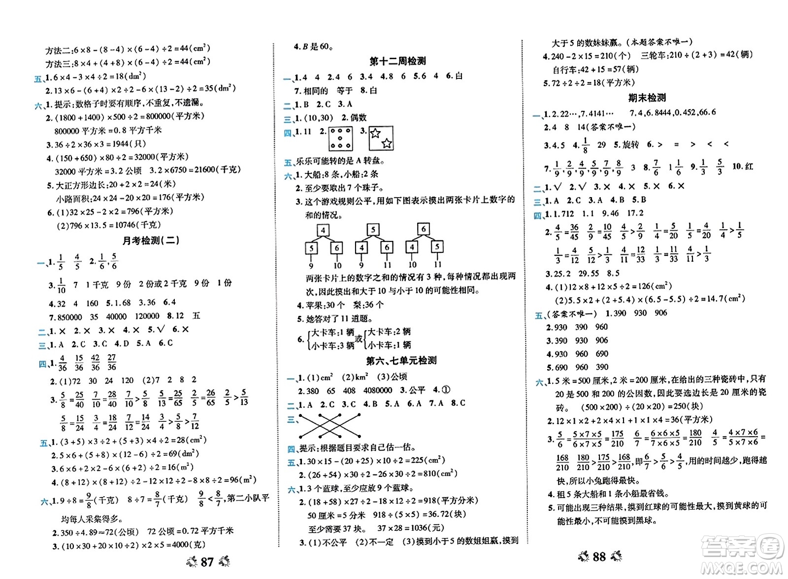 山東美術(shù)出版社2023年秋全能練考卷五年級數(shù)學上冊北師大版答案