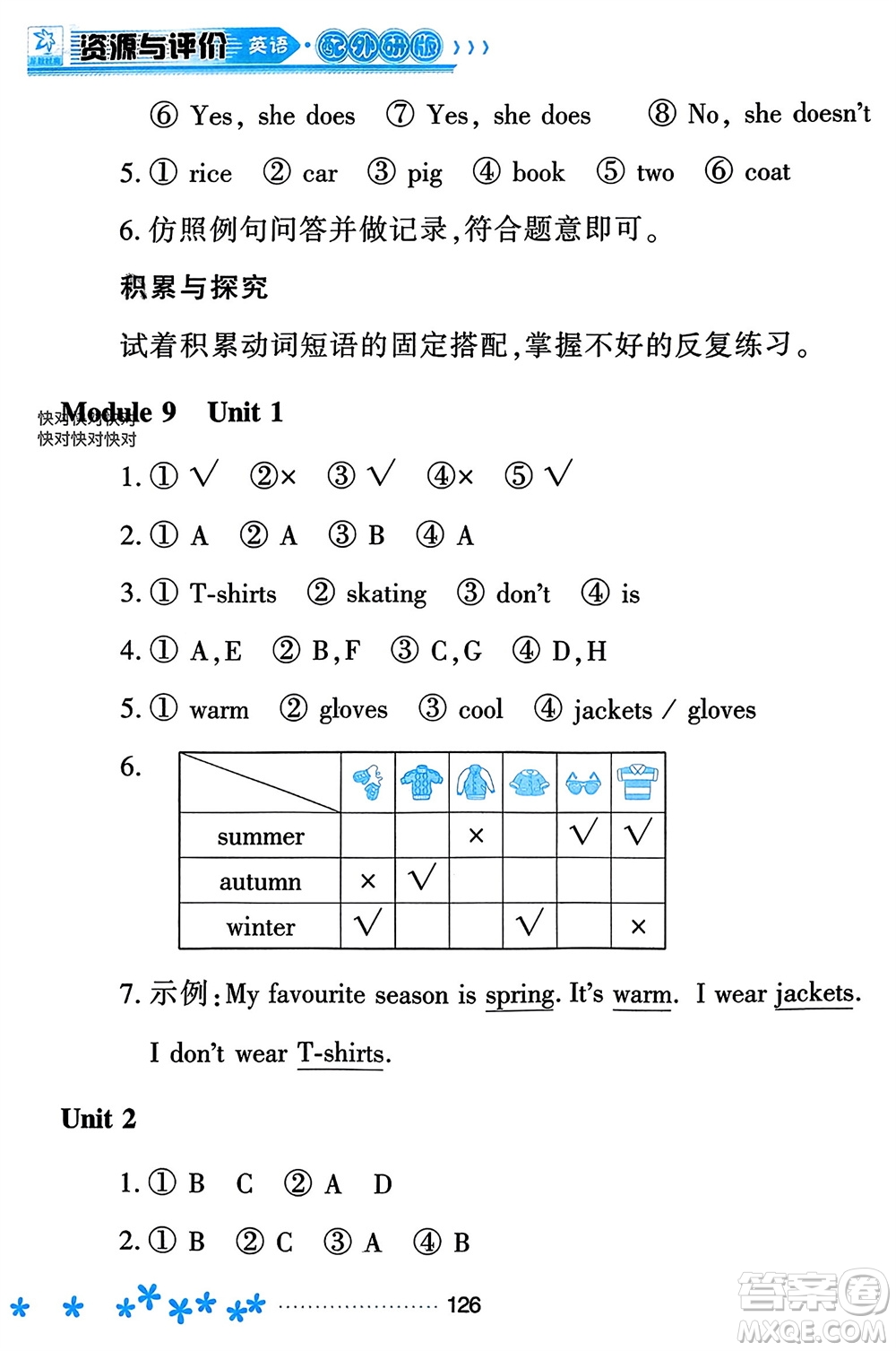 黑龍江教育出版社2023年秋資源與評價(jià)二年級英語上冊外研版參考答案