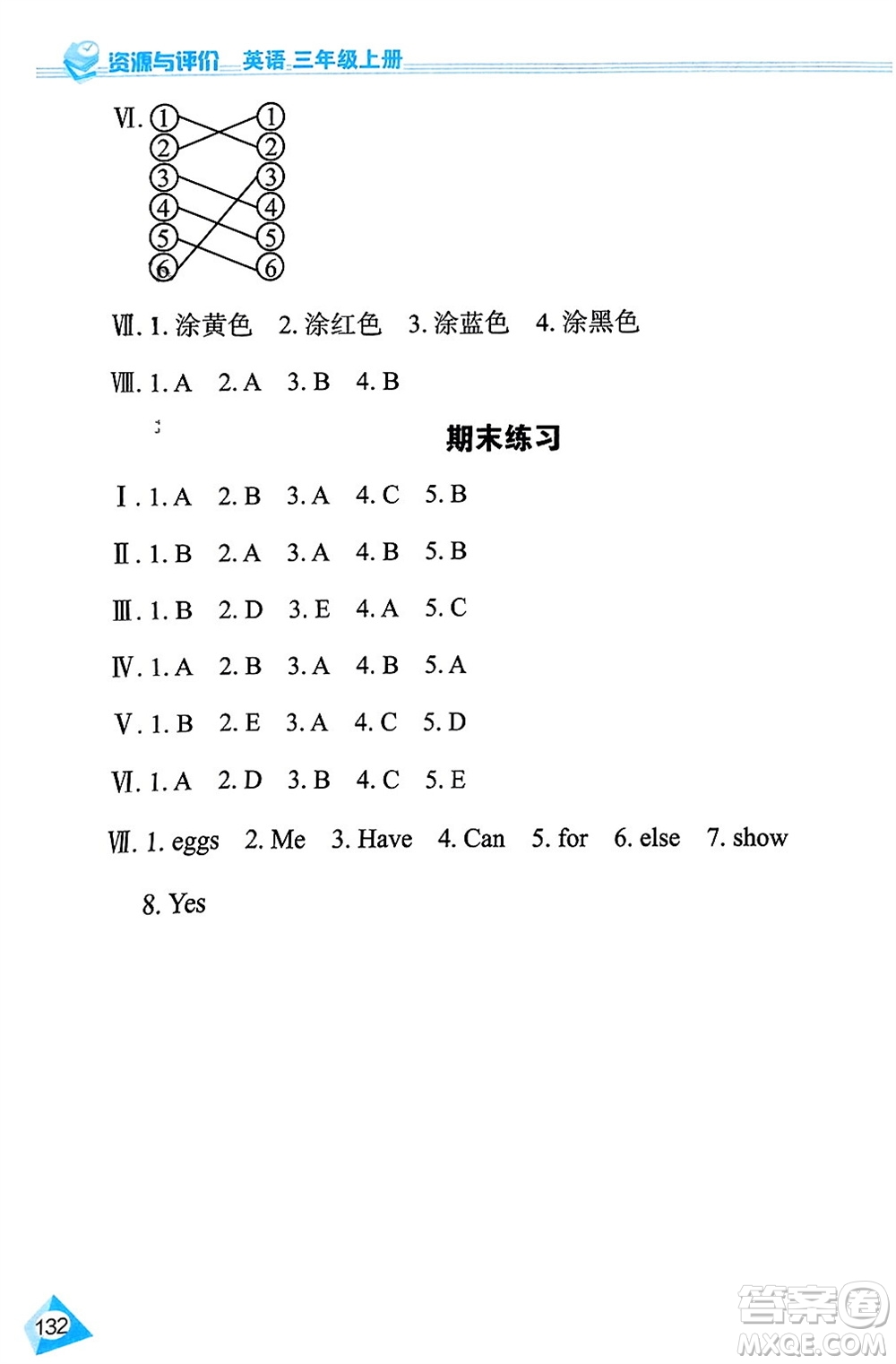 黑龍江教育出版社2023年秋資源與評(píng)價(jià)三年級(jí)英語上冊(cè)人教版J版參考答案