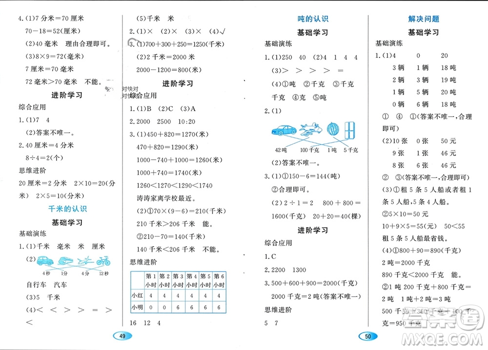 黑龍江教育出版社2023年秋資源與評價三年級數(shù)學(xué)上冊人教版參考答案