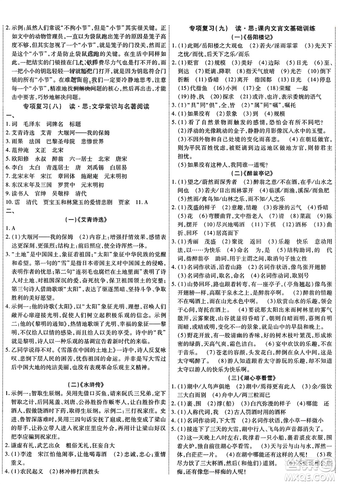 延邊教育出版社2023年秋暢行課堂九年級(jí)語(yǔ)文上冊(cè)人教版答案