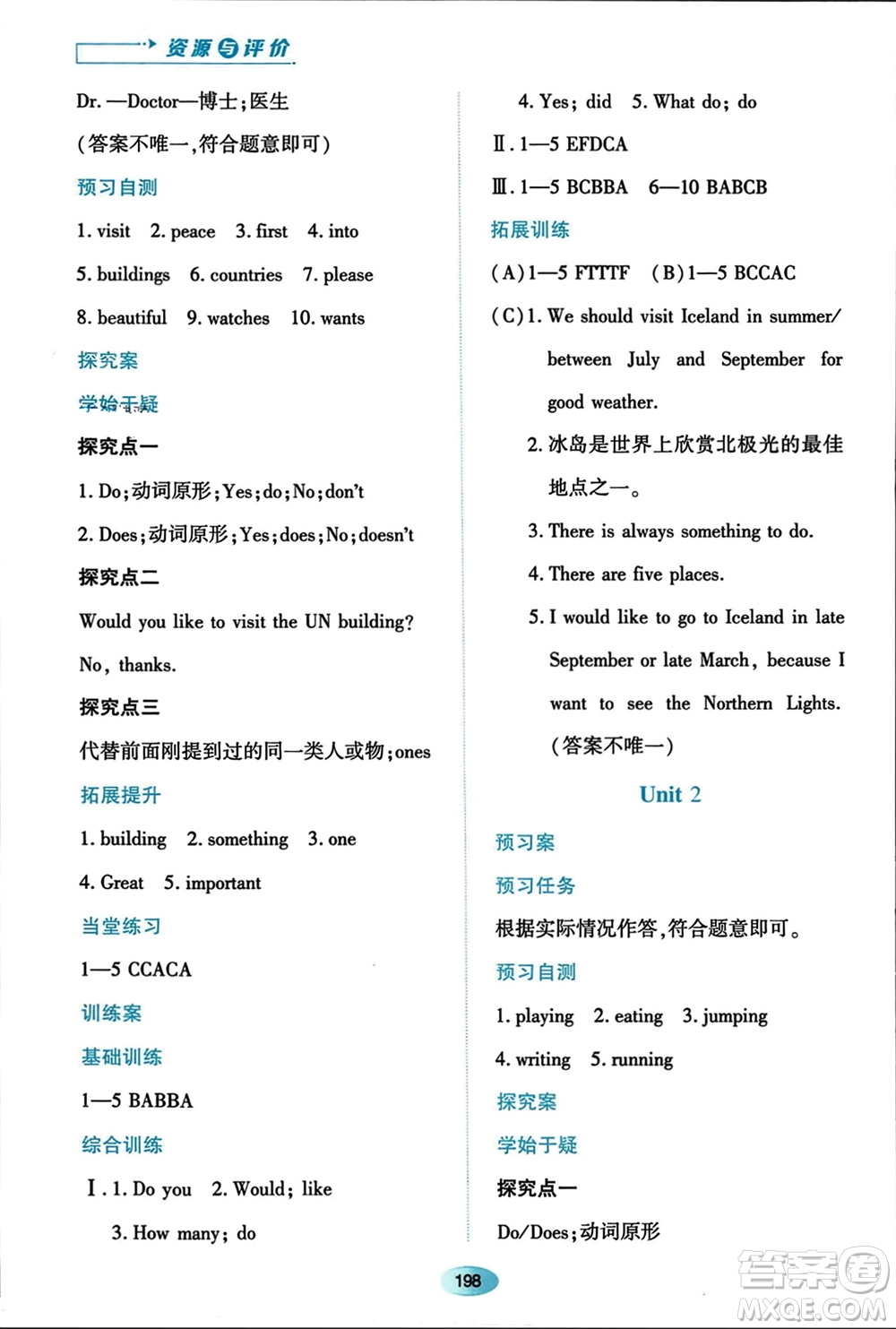 黑龍江教育出版社2023年秋資源與評價六年級英語上冊外研版參考答案