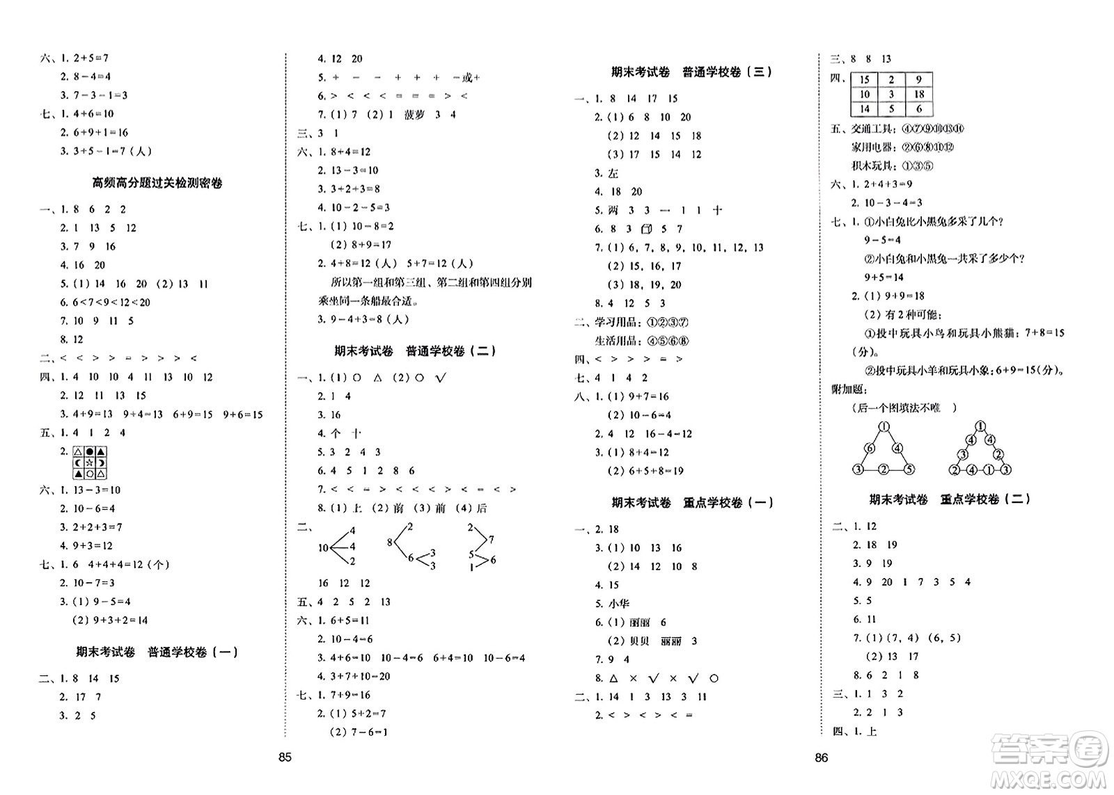 長春出版社2023年秋期末沖刺100分完全試卷一年級數(shù)學(xué)上冊蘇教版答案