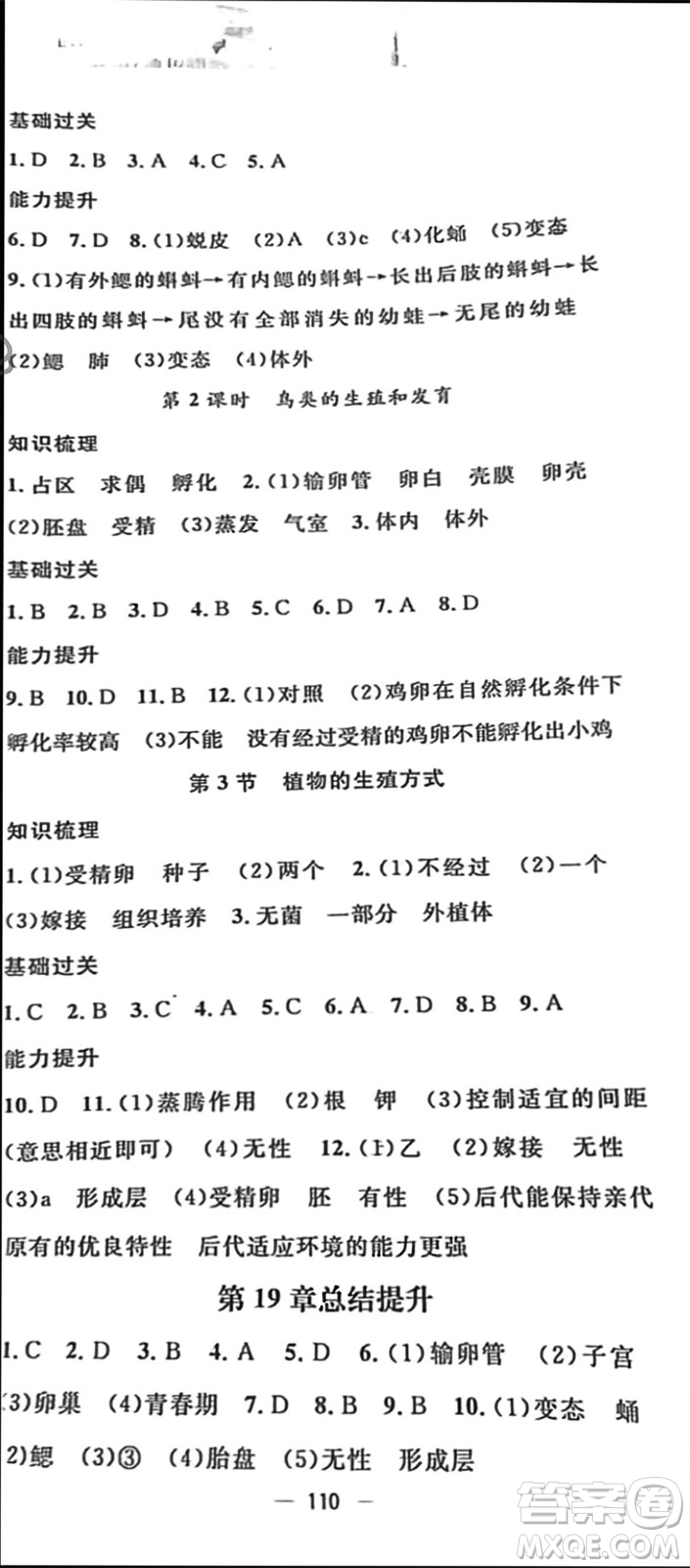 陽(yáng)光出版社2023年秋精英新課堂三點(diǎn)分層作業(yè)八年級(jí)生物上冊(cè)北師大版參考答案