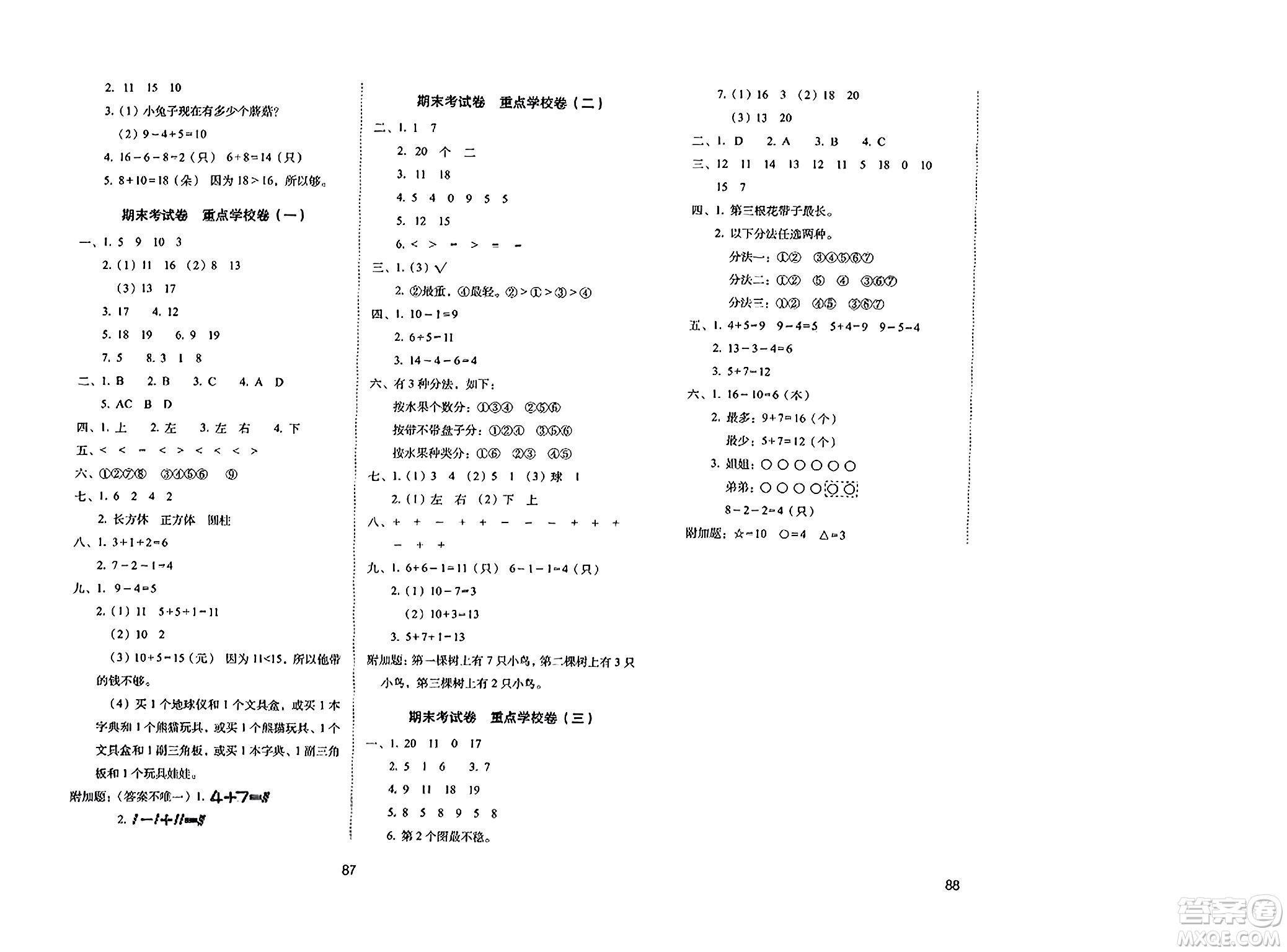 長春出版社2023年秋期末沖刺100分完全試卷一年級數(shù)學(xué)上冊青島版答案