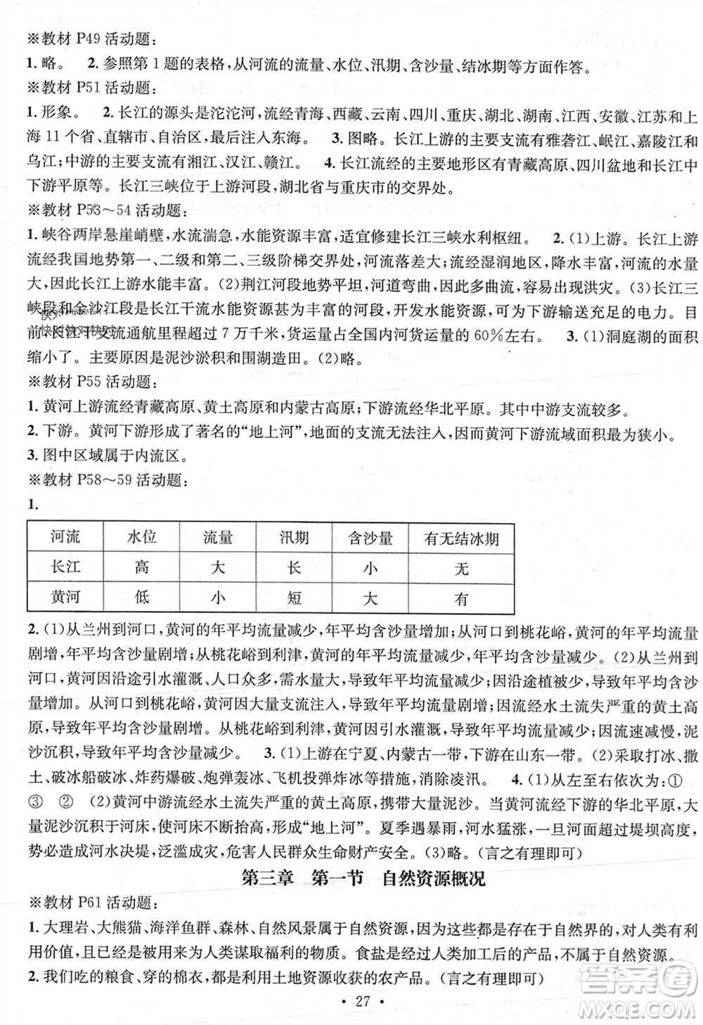 陽光出版社2023年秋精英新課堂三點(diǎn)分層作業(yè)八年級地理上冊湘教版參考答案