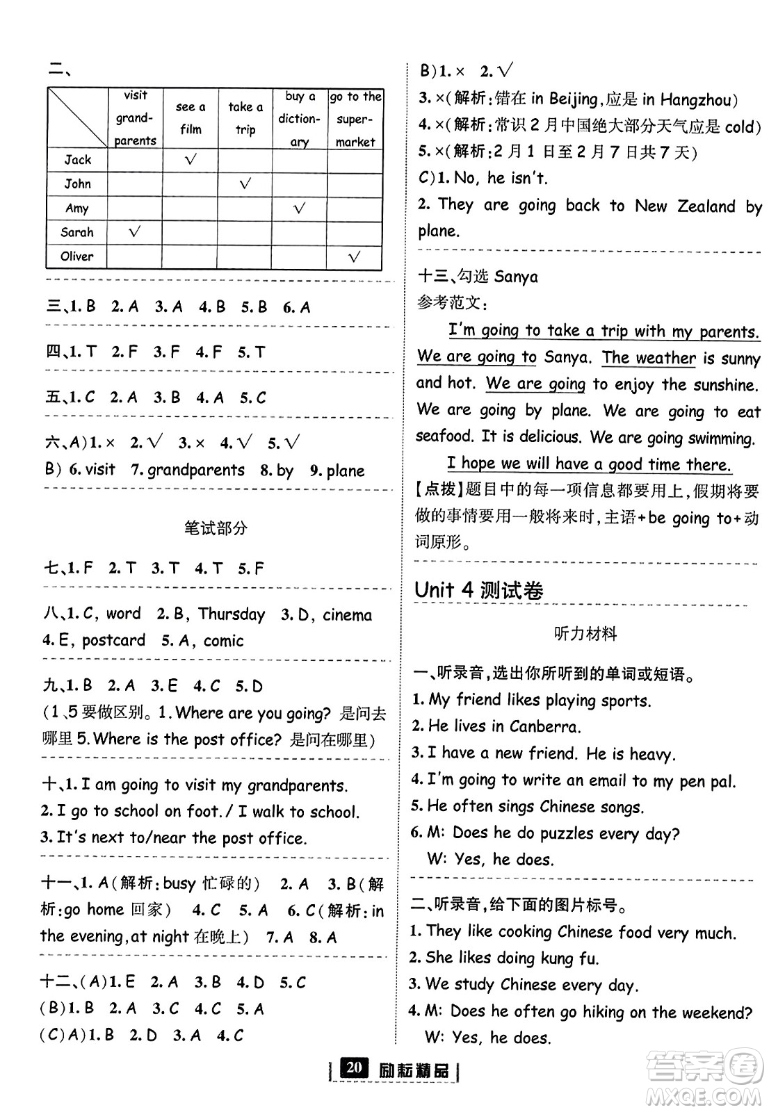 延邊人民出版社2023年秋勵(lì)耘書業(yè)勵(lì)耘新同步六年級(jí)英語(yǔ)上冊(cè)人教版答案