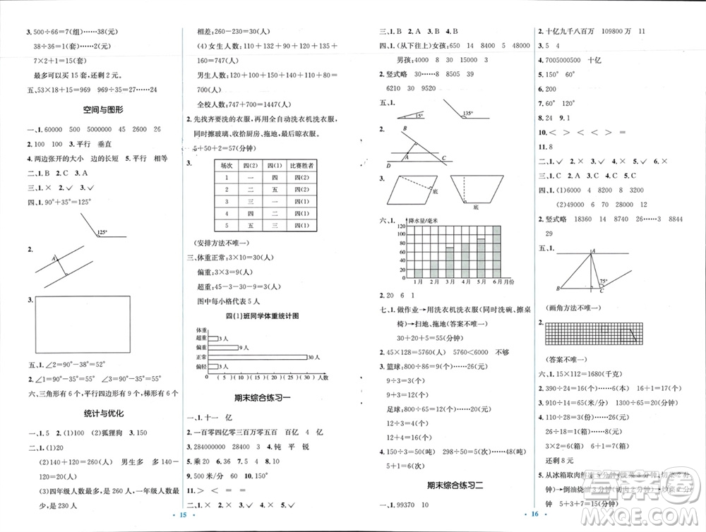 人民教育出版社2023年秋人教金學(xué)典同步解析與測評學(xué)考練四年級數(shù)學(xué)上冊人教版參考答案