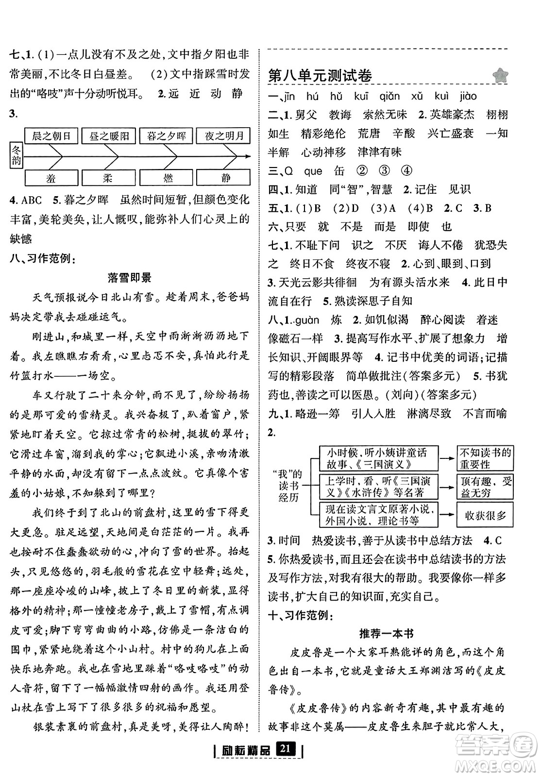 延邊人民出版社2023年秋勵耘書業(yè)勵耘新同步五年級語文上冊部編版答案