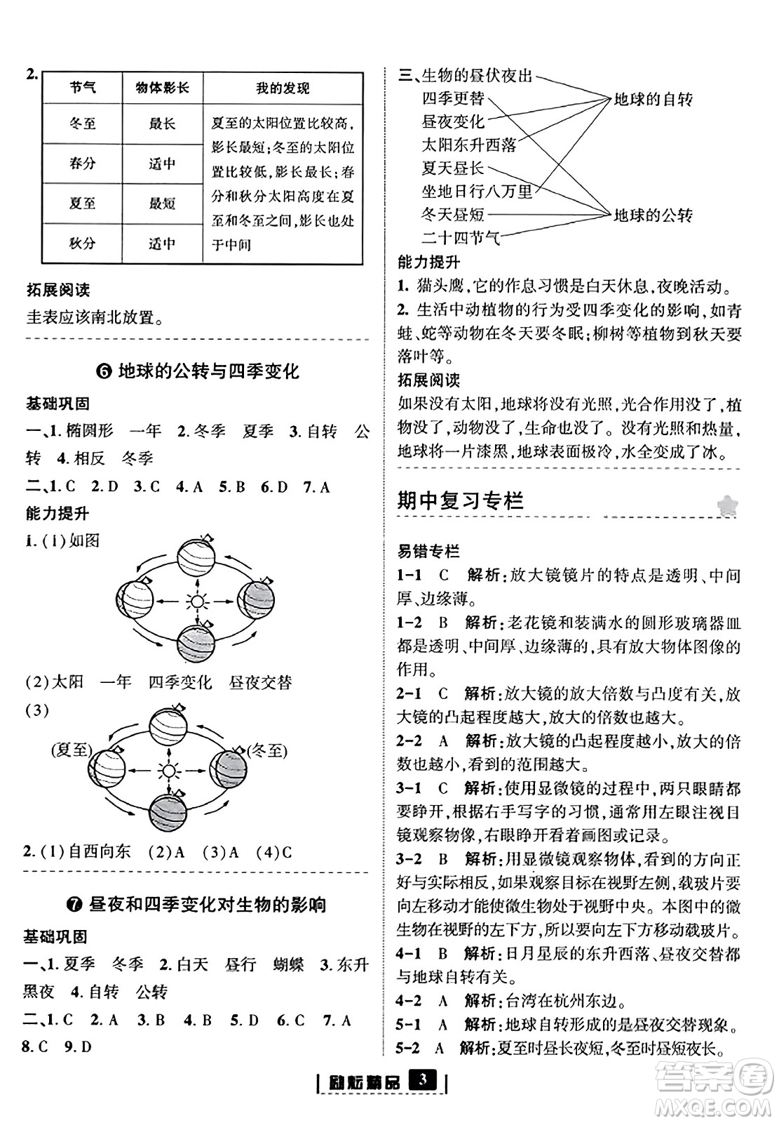 延邊人民出版社2023年秋勵(lì)耘書業(yè)勵(lì)耘新同步六年級(jí)科學(xué)上冊教科版答案