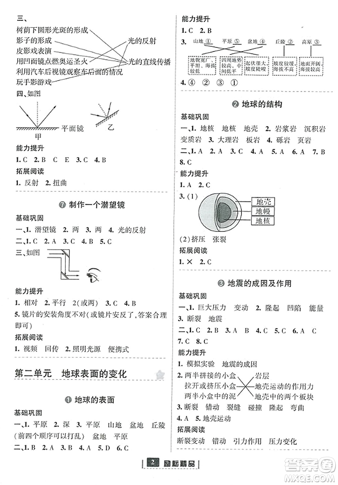 延邊人民出版社2023年秋勵(lì)耘書(shū)業(yè)勵(lì)耘新同步五年級(jí)科學(xué)上冊(cè)教科版答案