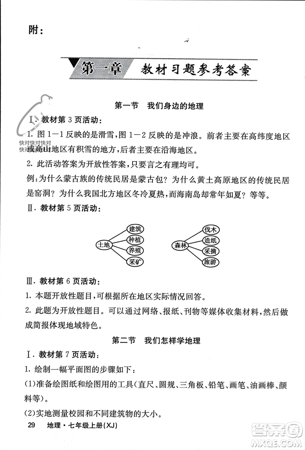 中華地圖學社2023年秋名校課堂內外七年級地理上冊湘教版參考答案