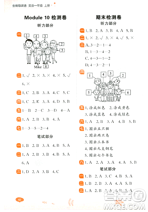 大連出版社2023年秋點(diǎn)石成金金牌每課通一年級(jí)英語上冊(cè)外研版答案