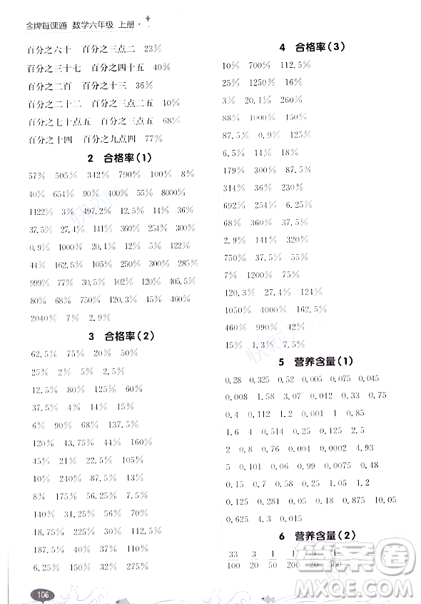 大連出版社2023年秋點石成金金牌每課通六年級數(shù)學(xué)上冊北師大版答案