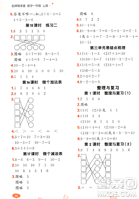 大連出版社2023年秋點石成金金牌每課通一年級數(shù)學(xué)上冊北師大版答案