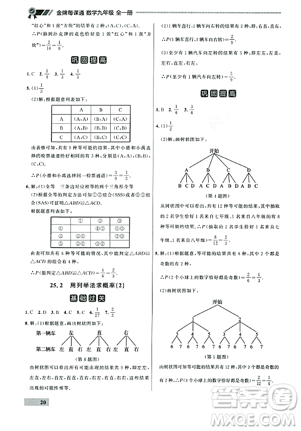 大連出版社2023年秋點石成金金牌每課通九年級數(shù)學(xué)全一冊人教版遼寧專版答案