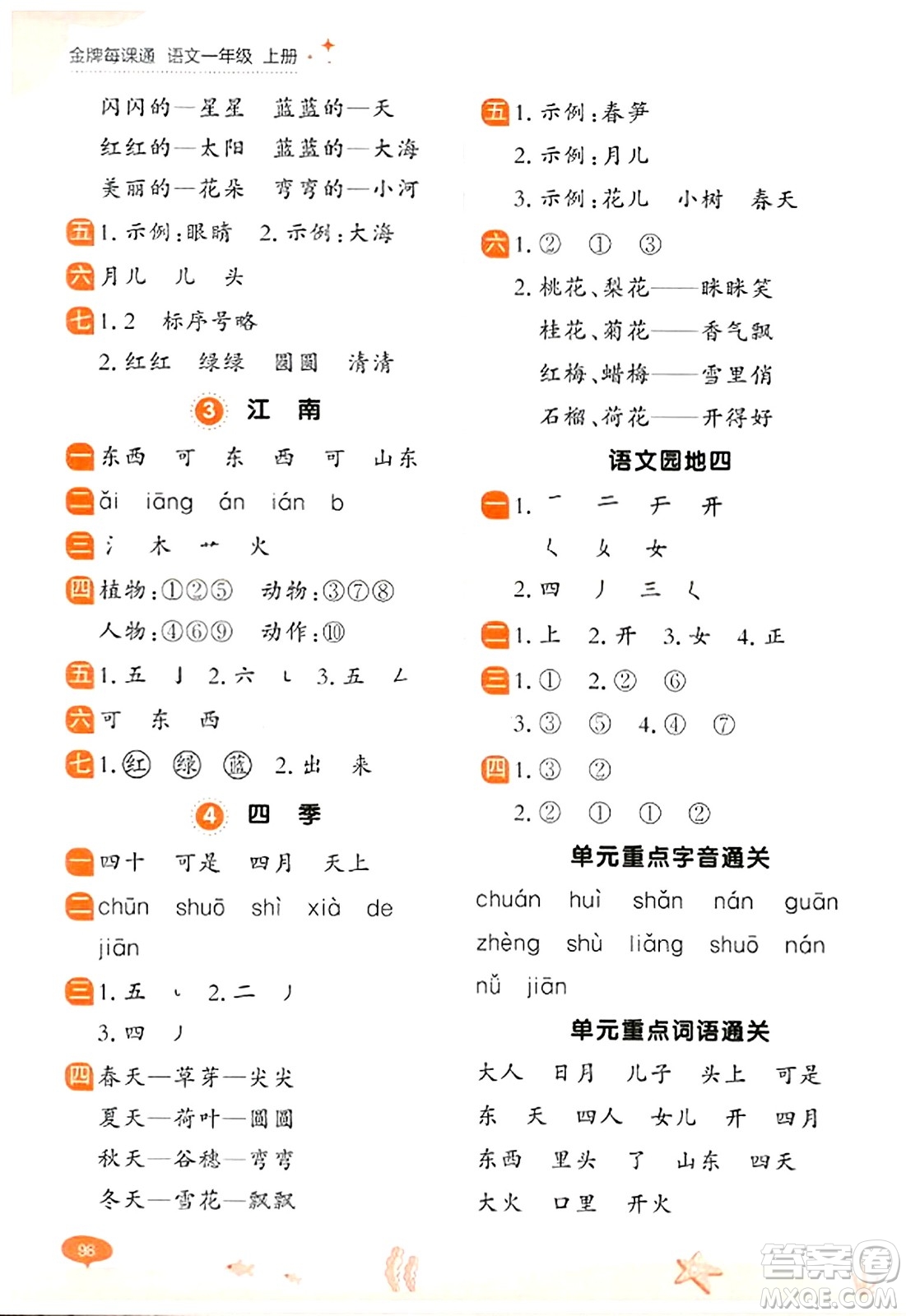 大連出版社2023年秋點石成金金牌每課通一年級語文上冊人教版答案